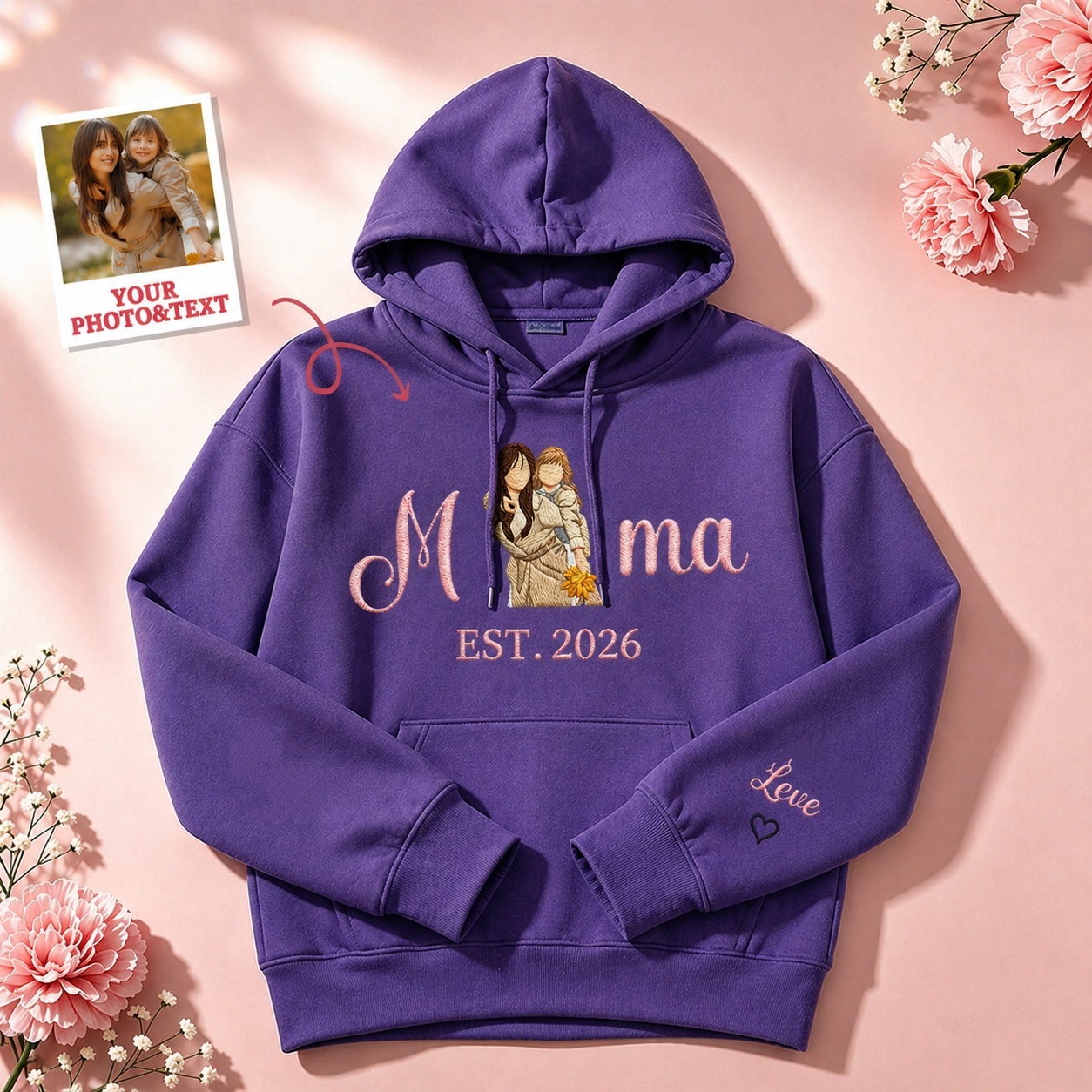 Custom Embroidered Mum Sweatshirt with Mum Kids Portrait - MyfaceboxerAU
