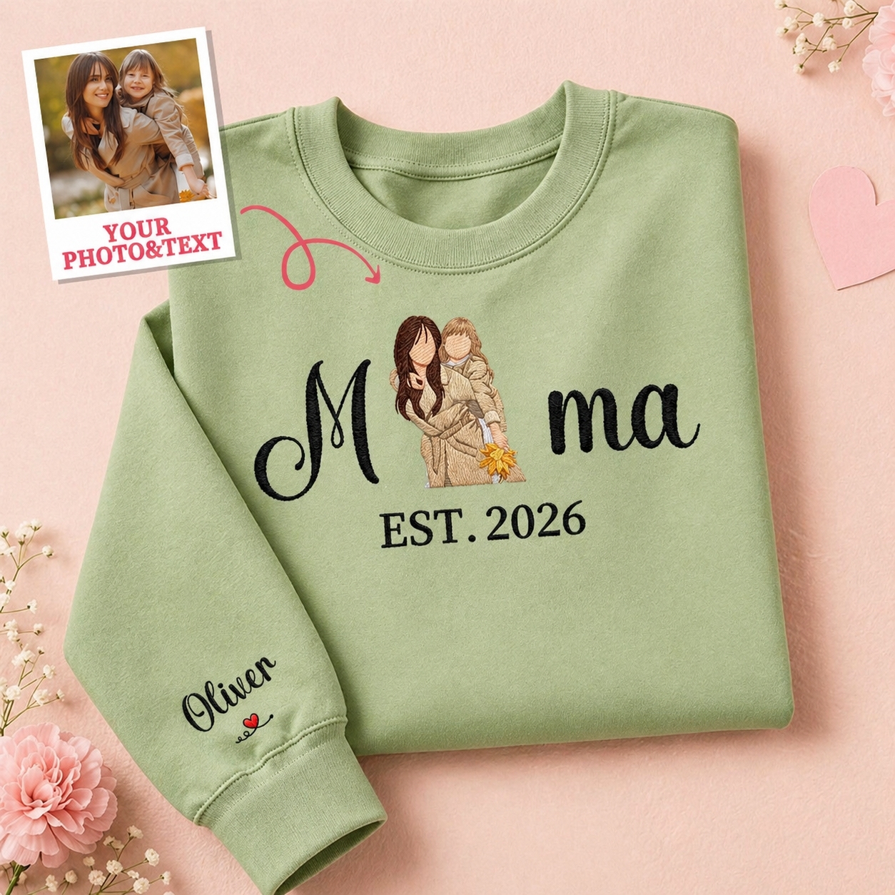 Custom Embroidered Mum Sweatshirt with Mum Kids Portrait - MyfaceboxerAU