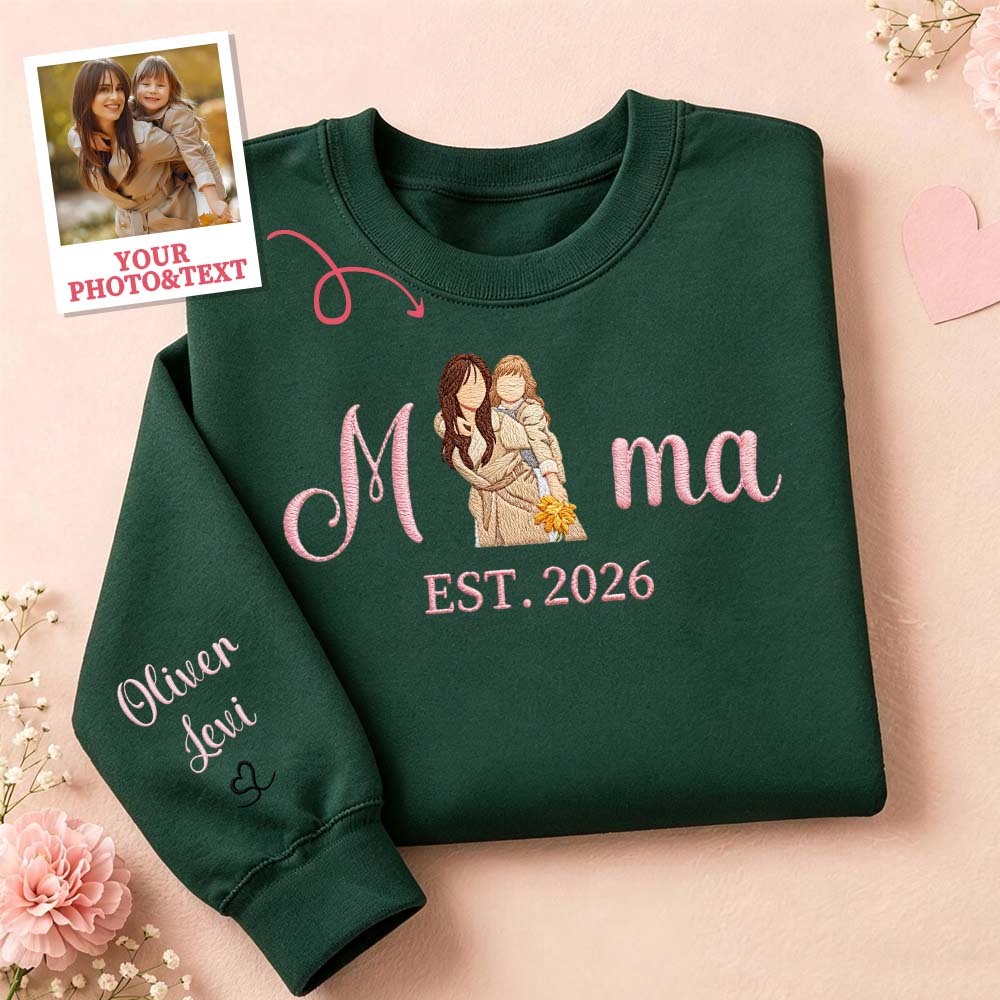 Custom Embroidered Mum Sweatshirt with Mum Kids Portrait - MyfaceboxerAU