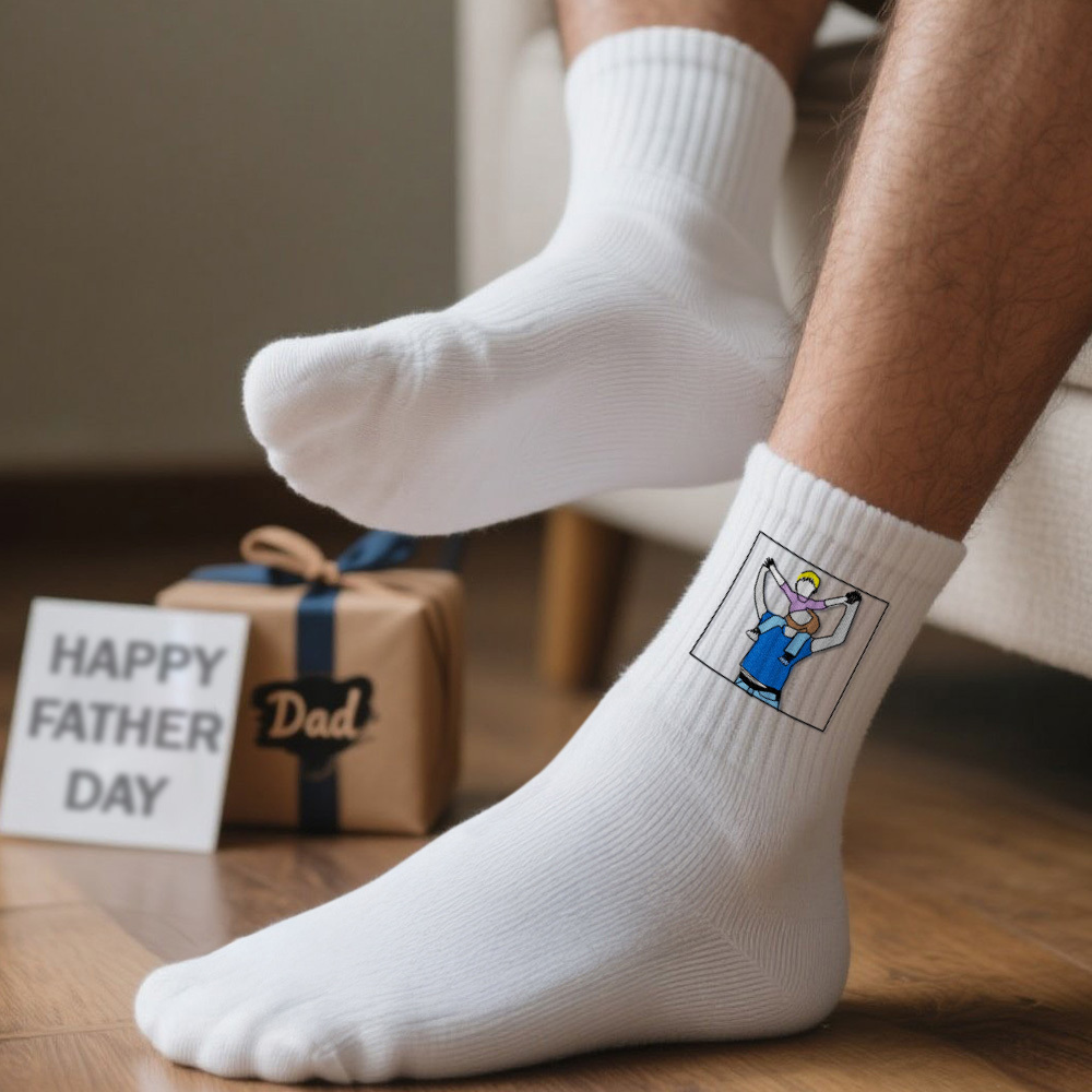 Custom Embroidered Father And Son Photo Socks Father's Day Gift