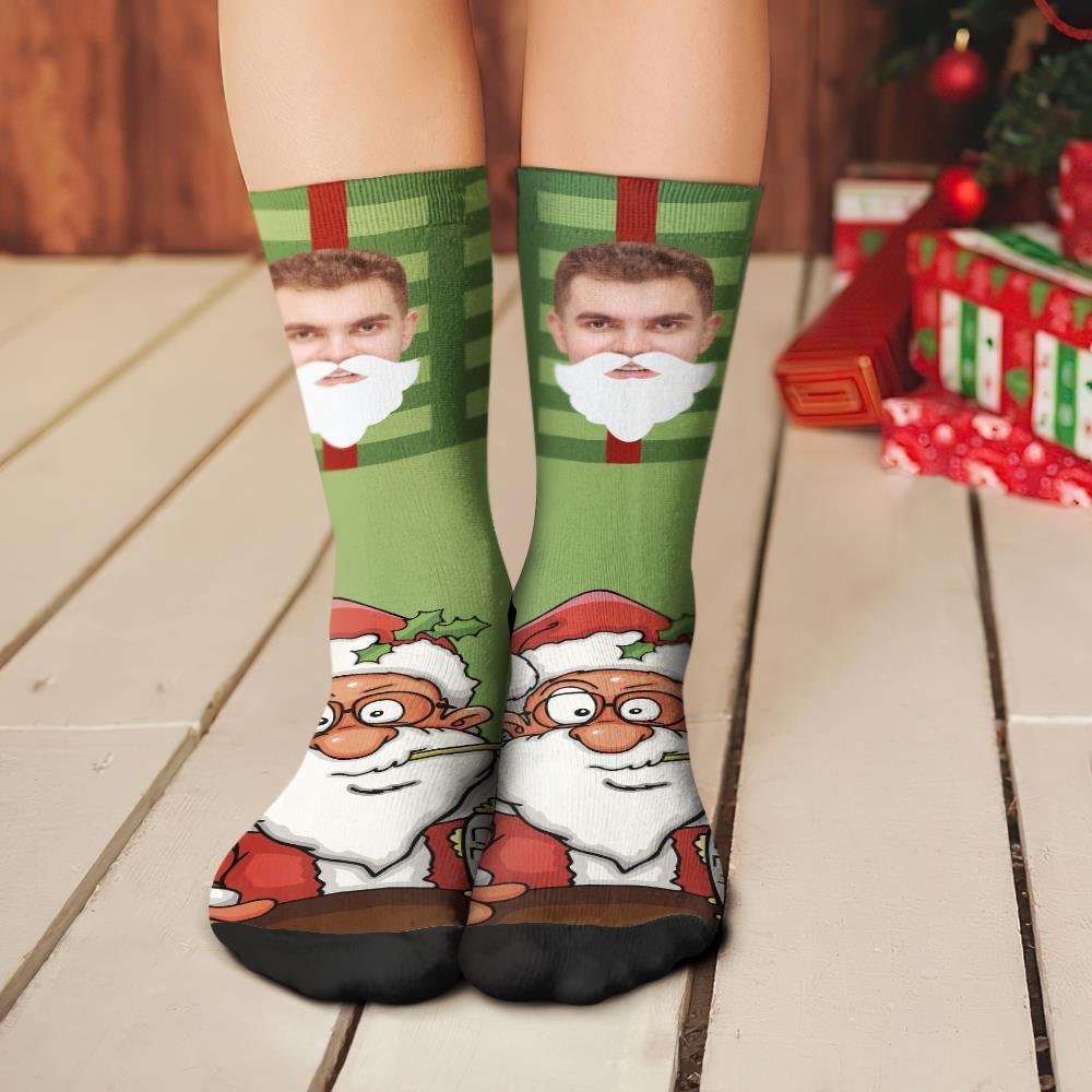 Custom Christmas Socks Personalized Face Funny Socks - Santa Claus