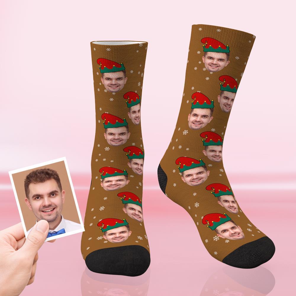 Custom Christmas Socks Personalized Face Funny Socks - Christmas Elf