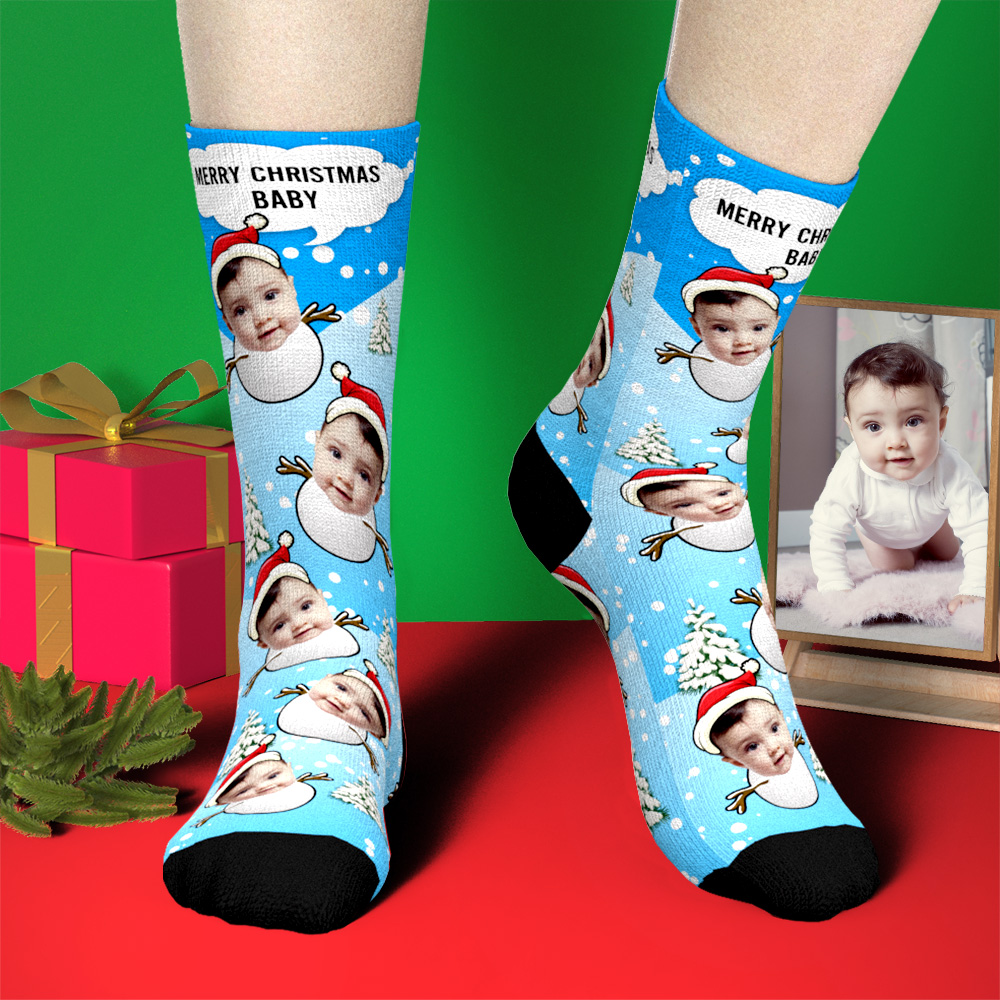 Christmas Gift Custom Snowman Face And Name Socks