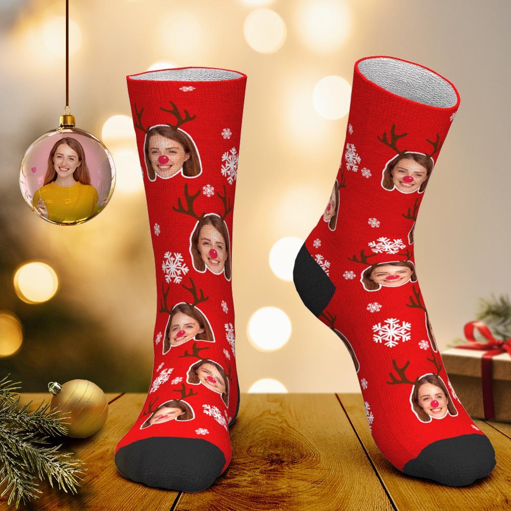 Christmas Gift Custom Face Socks With Elk&Snowflake - MyFaceBoxerAU