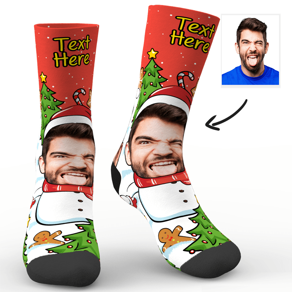 Christmas Gift Custom Face Socks With Snowman
