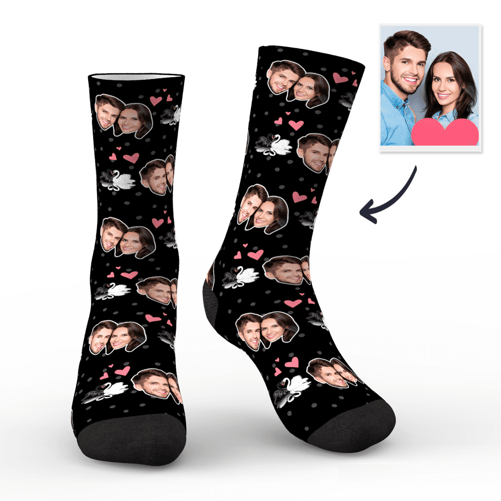 Couple Custom Swan And Face On Socks - MyFaceBoxerAU