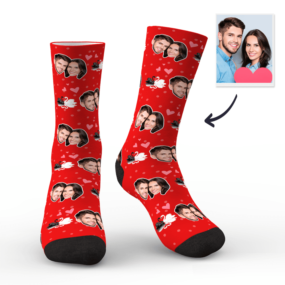 Couple Custom Swan And Face On Socks - MyFaceBoxerAU