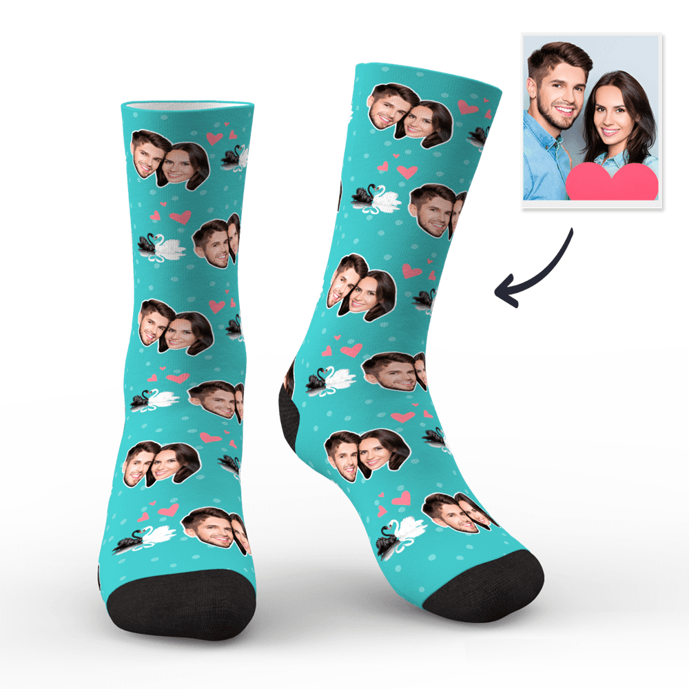 Couple Custom Swan And Face On Socks - MyFaceBoxerAU