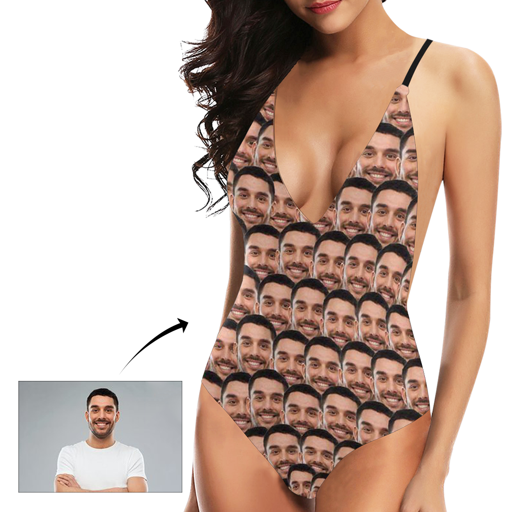 Custom Face V-Neck Bikini Women's Photo One Piece Swimsuit - Mash - MyFaceBoxer