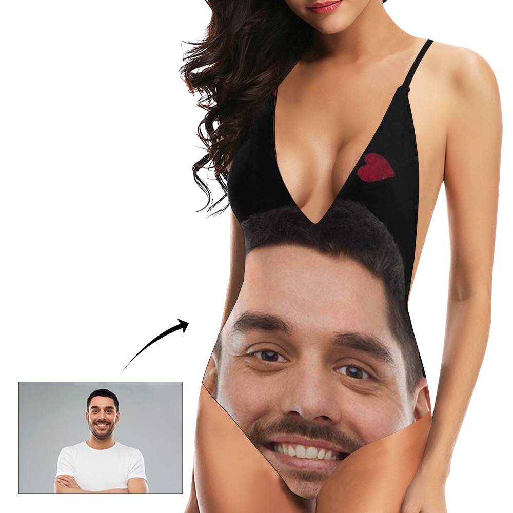 Custom Face V-Neck Bikini Women's Photo One Piece Swimsuit - Heart - MyFaceBoxer