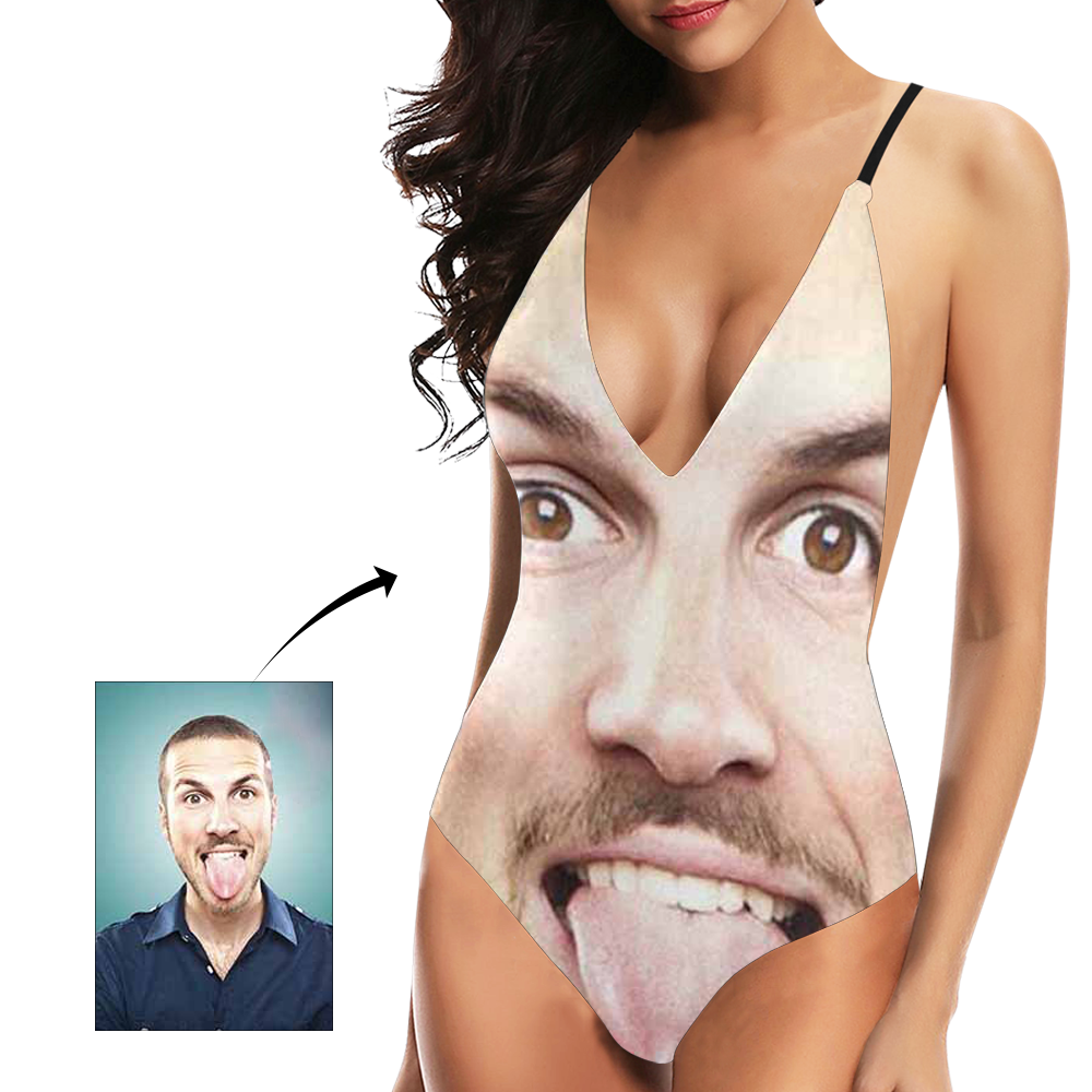 Custom Face V-Neck Bikini Women's Photo One Piece Swimsuit - Big Face - MyFaceBoxer