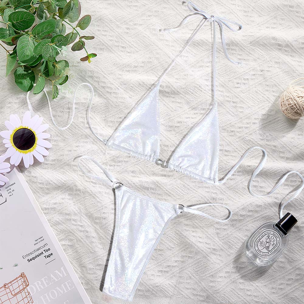 Custom Name Silver Triangle Bikini Sets Sexy DIY Crystal Letters Bikini