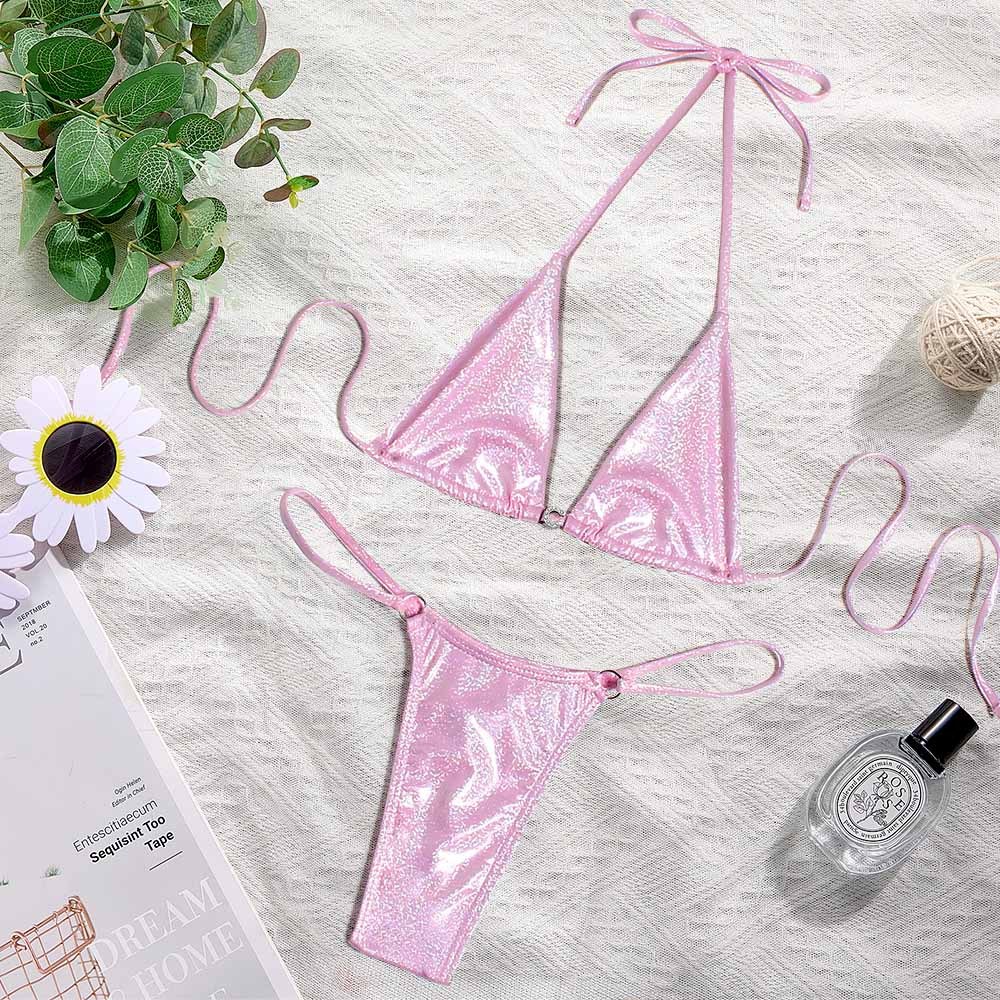 Custom Name Silver Triangle Bikini Sets Sexy DIY Crystal Letters Bikini - MyFaceBoxer