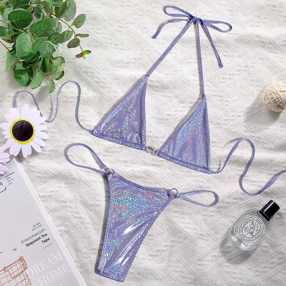 Custom Name Silver Triangle Bikini Sets Sexy DIY Crystal Letters Bikini - MyFaceBoxer