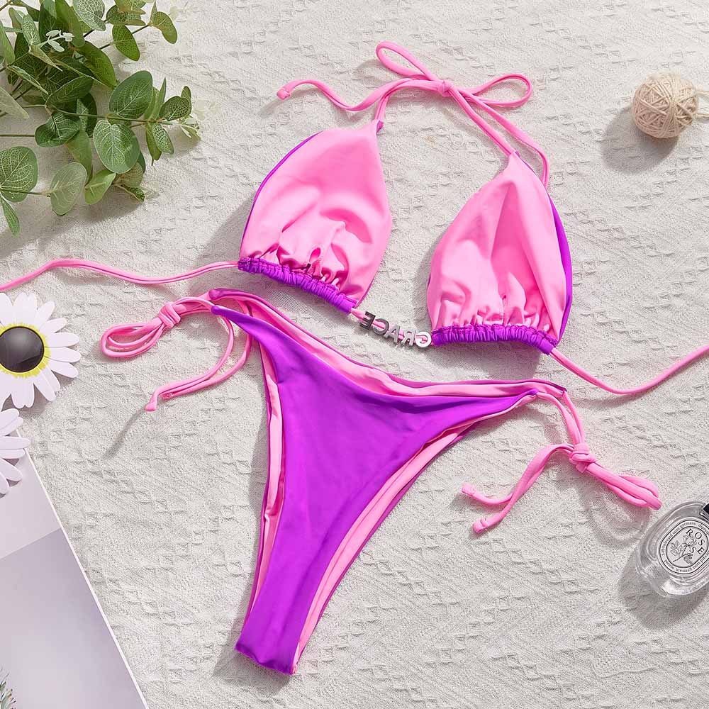Custom Name Colorful Bikini Sets Personalized DIY Crystal Letters Bikini - MyFaceBoxer