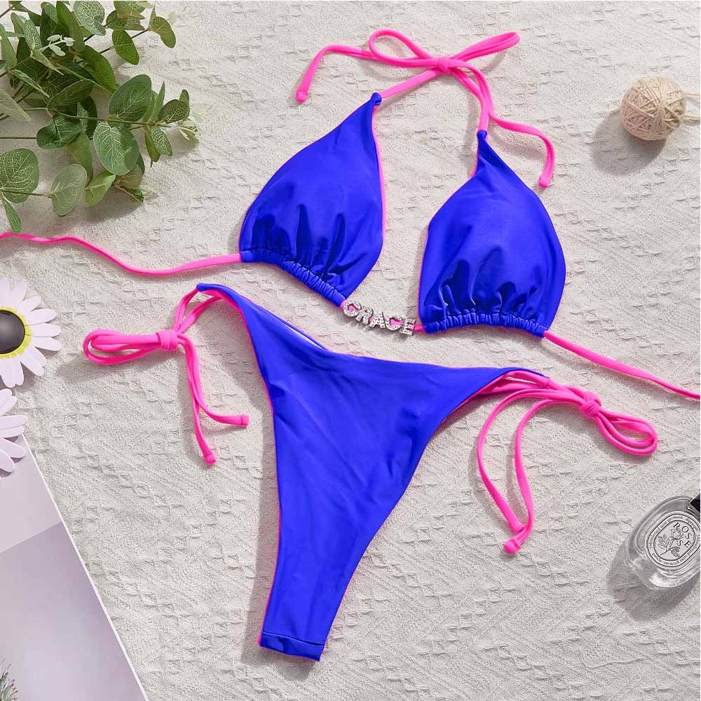 Custom Name Colorful Bikini Sets Personalized DIY Crystal Letters Bikini - MyFaceBoxer