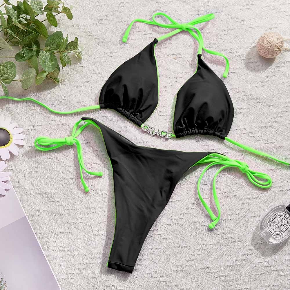 Custom Name Colorful Bikini Sets Personalized DIY Crystal Letters Bikini - MyFaceBoxer