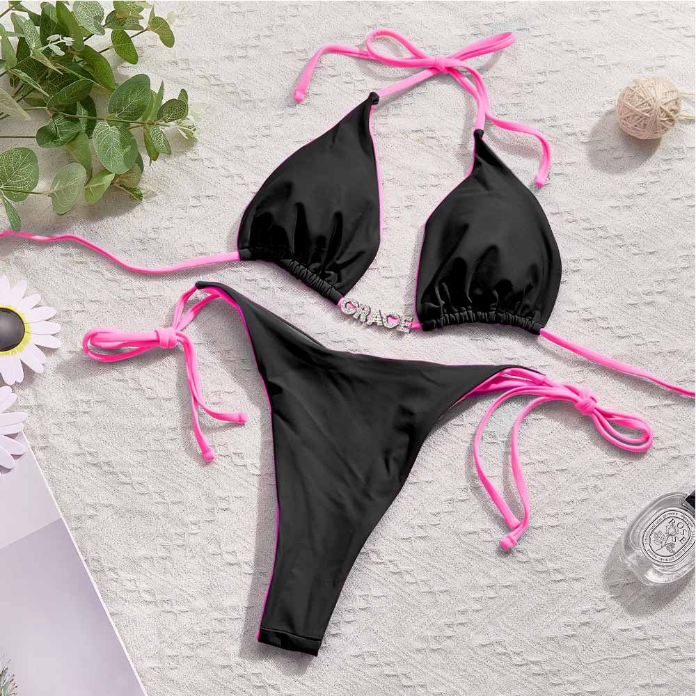 Custom Name Colorful Bikini Sets Personalized DIY Crystal Letters Bikini - MyFaceBoxer