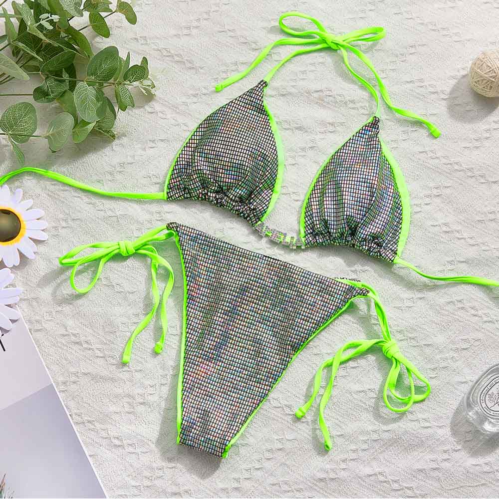 Custom Name Triangle Halter Bikini Sets Personalized Sexy DIY Crystal Letters Bling Bling Bikini