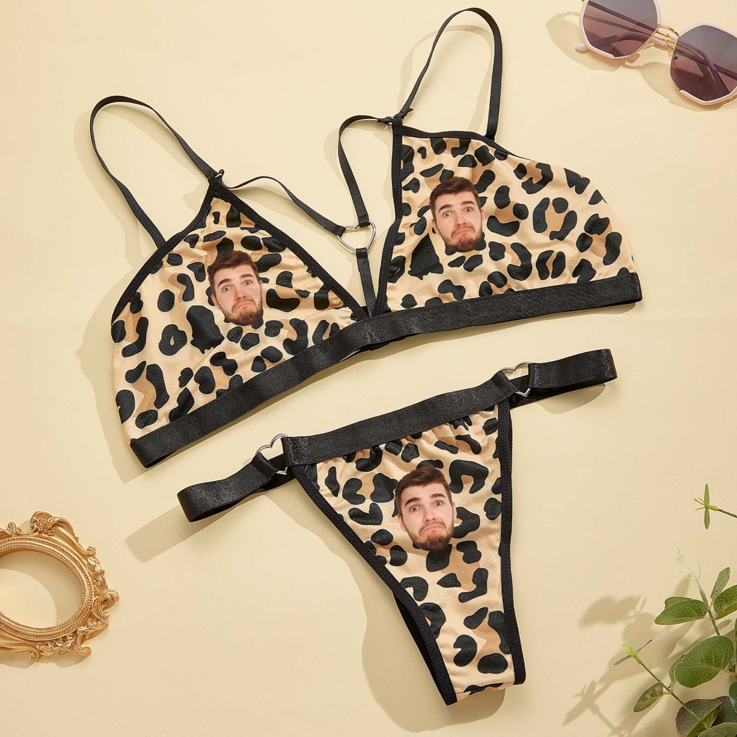Custom Name and Face Leopard Bikini Sets DIY Personalized Crystal Letters Sexy Swimsuit Sets - MyFaceBoxer