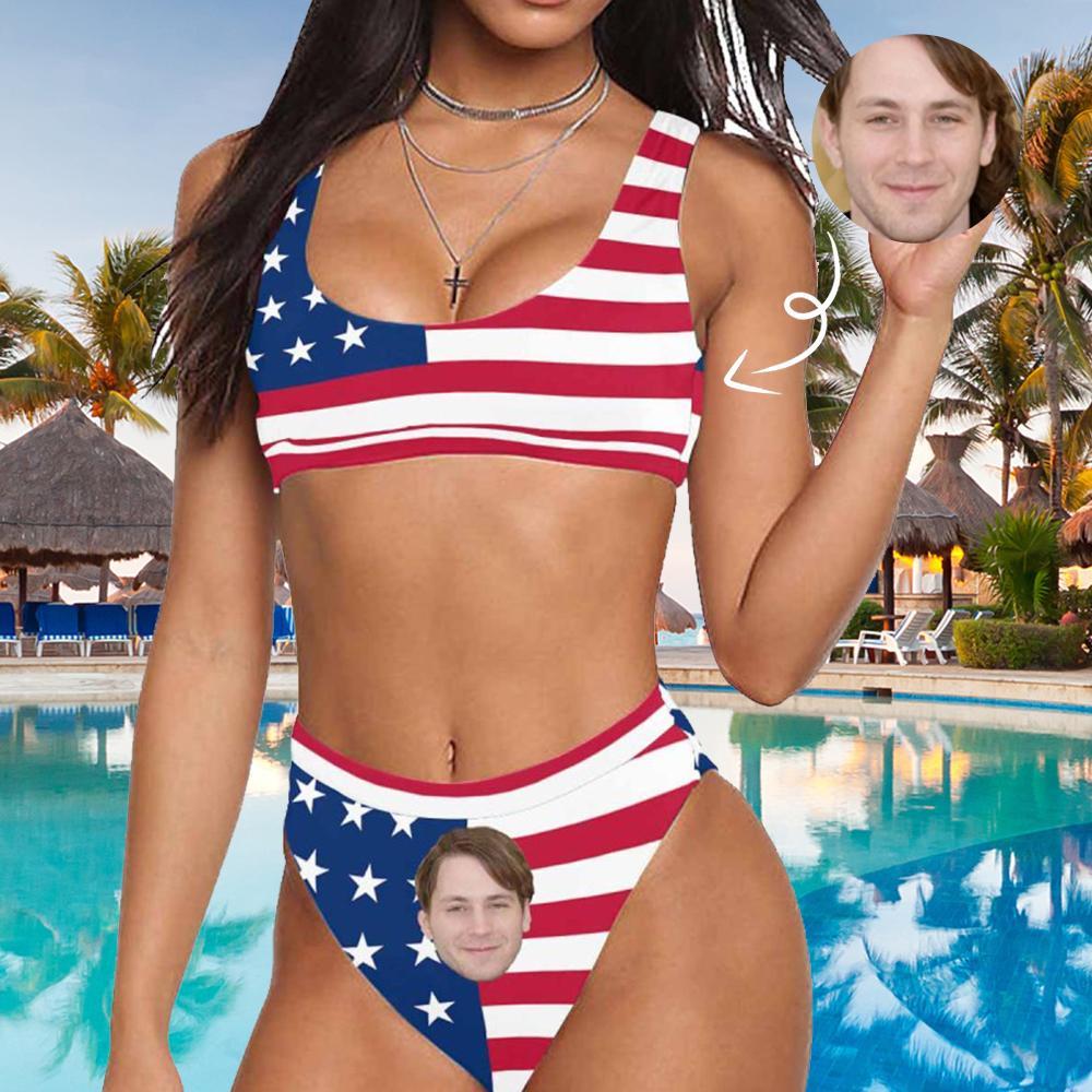 Face Swimsuit Custom Bikini with Husband Face - American Flag - MyFaceBoxer