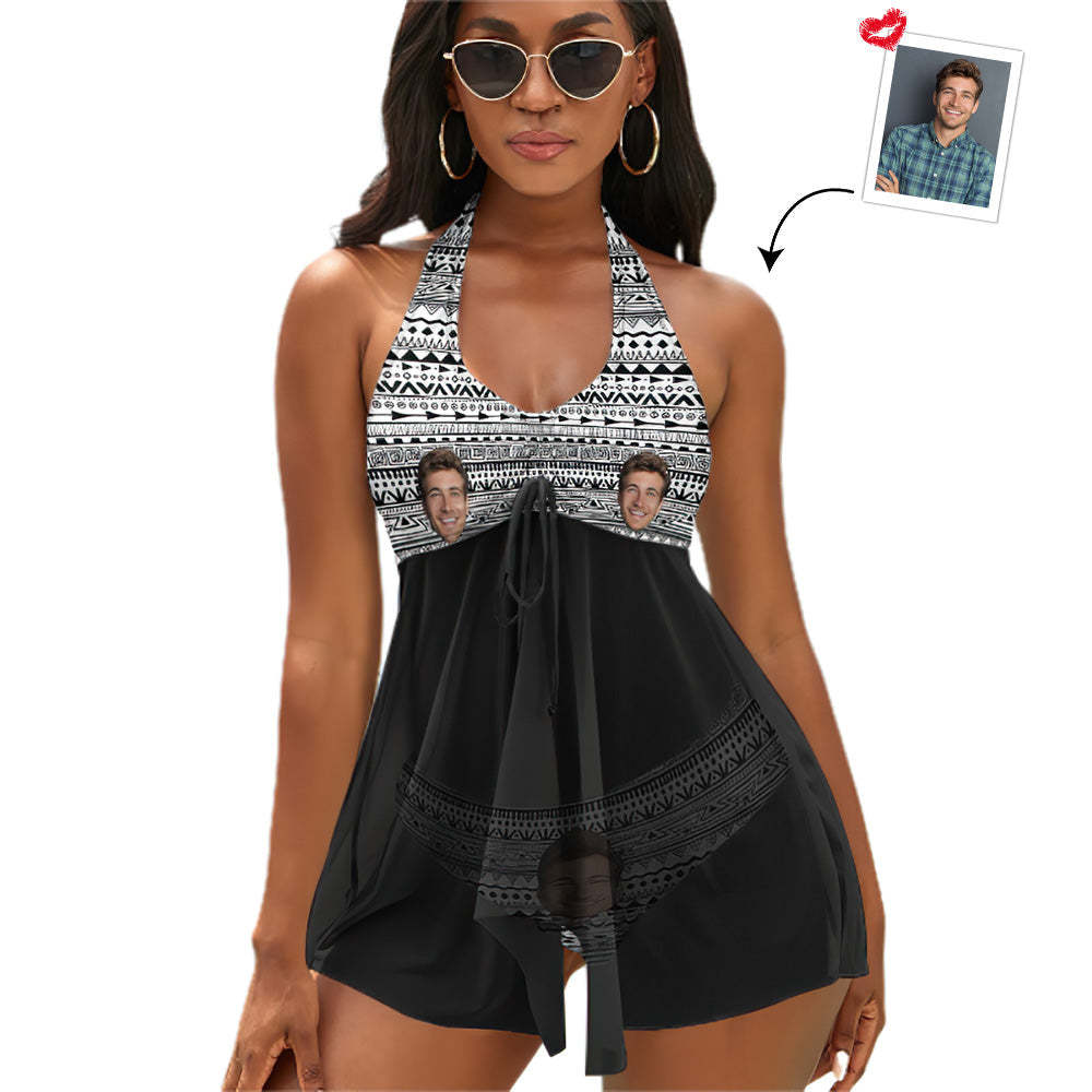 Custom Face Boyfriend Women's Strappy Neck Dress Swimsuit - Bohemia - MyFaceBoxer