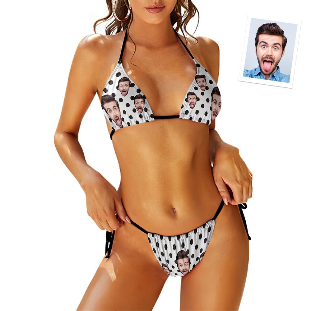 Custom Face Swimming Suit Sexy Strappy Bikini Polka - MyFaceBoxer