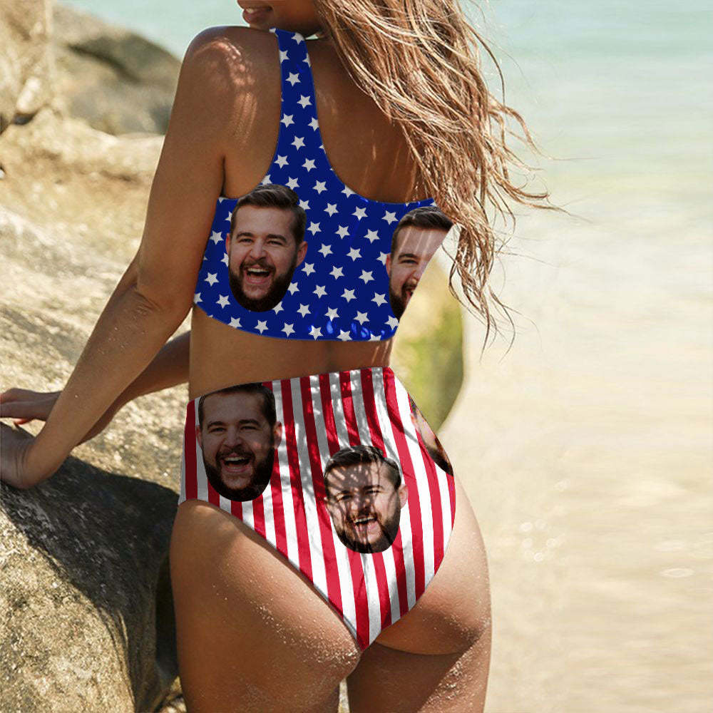 Face Swimsuit Custom Bikini with Boyfriend Face America Flag Bikini - MyFaceBoxer