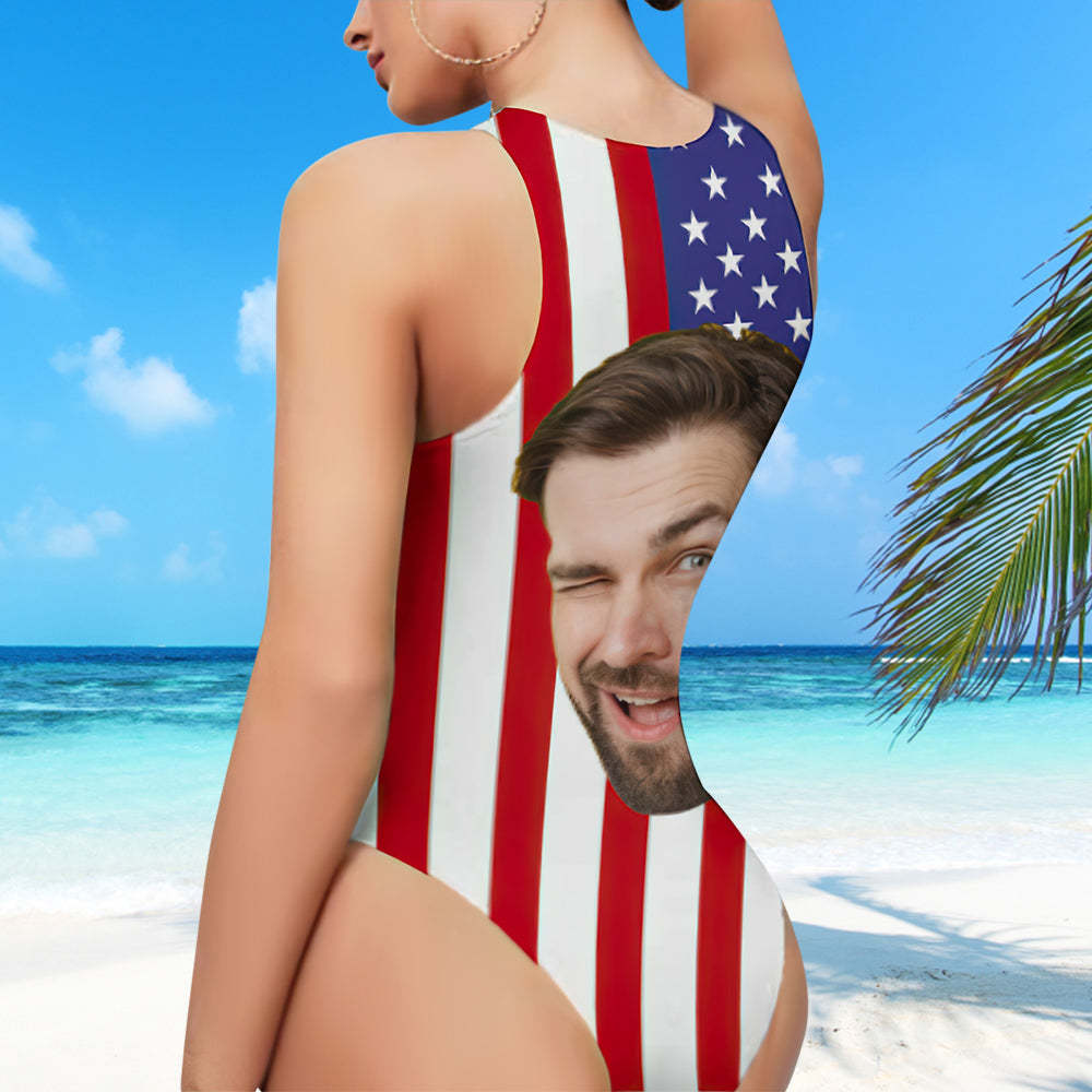 Custom Face USA Swimsuit Personalized Bathing Suit Vest Bodysuit Swimsuit for Women - MyFaceBoxer