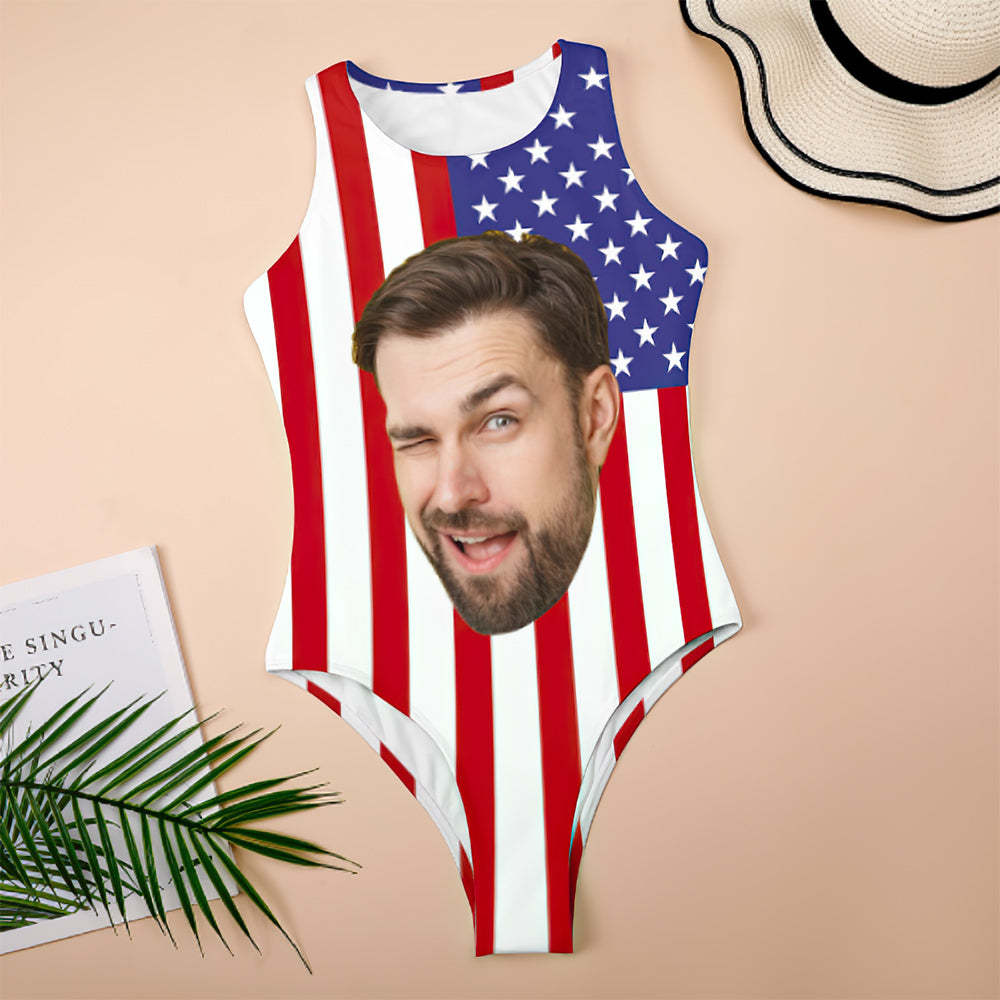 Custom Face USA Swimsuit Personalized Bathing Suit Vest Bodysuit Swimsuit for Women - MyFaceBoxer