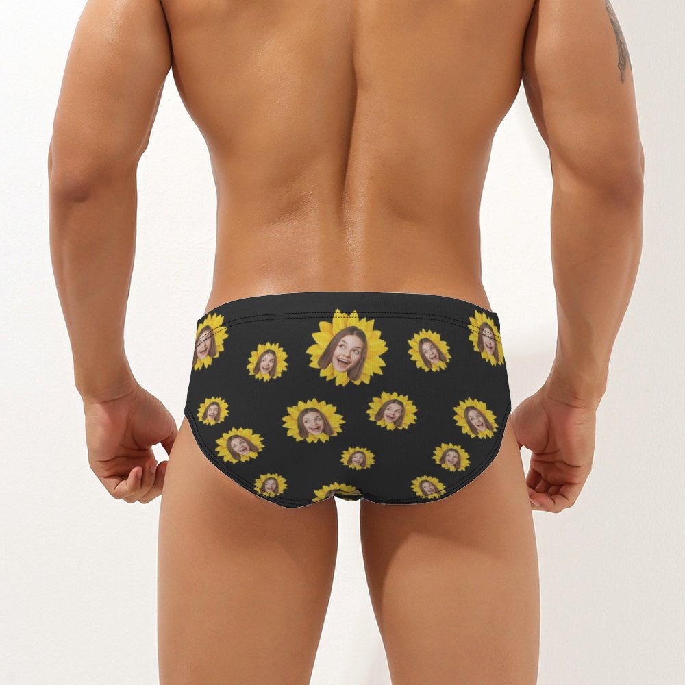 Custom Face Men's Swimming Trunks Personalised Sunflower Triangle Swim Briefs - MyFaceBoxerAU