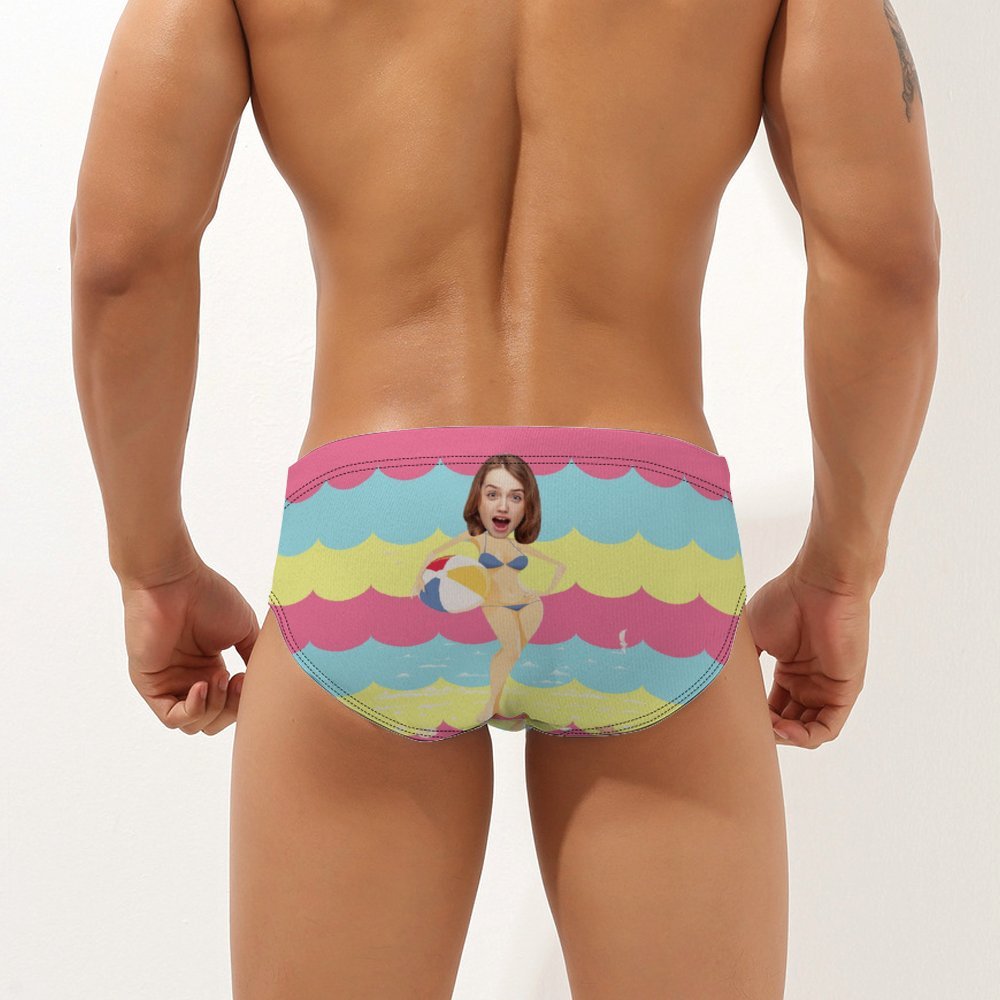 Custom Face Men's Swimming Trunks Personalised Beach Surfing Triangle Swim Briefs - MyFaceBoxerAU