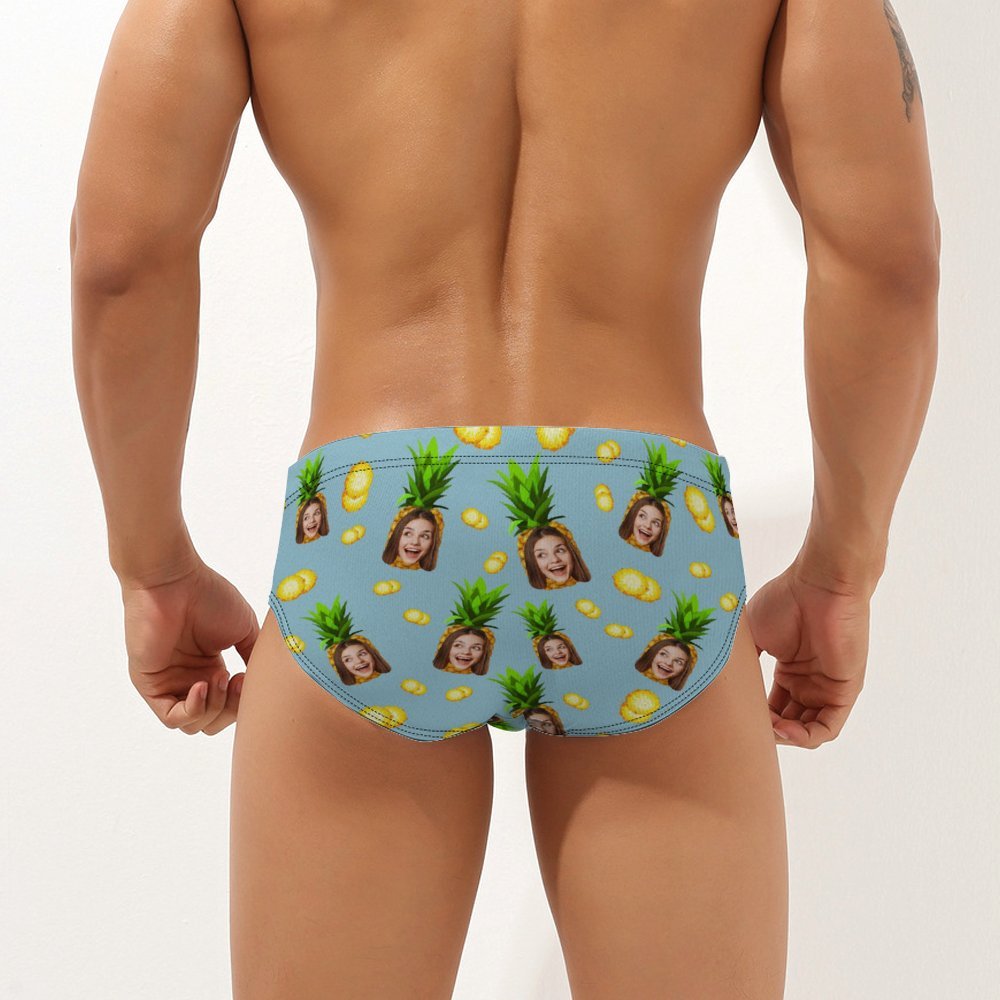 Custom Face Hawaiian Style Men's Swimming Trunks Personalised Pineapple Triangle Swim Briefs - MyFaceBoxerAU