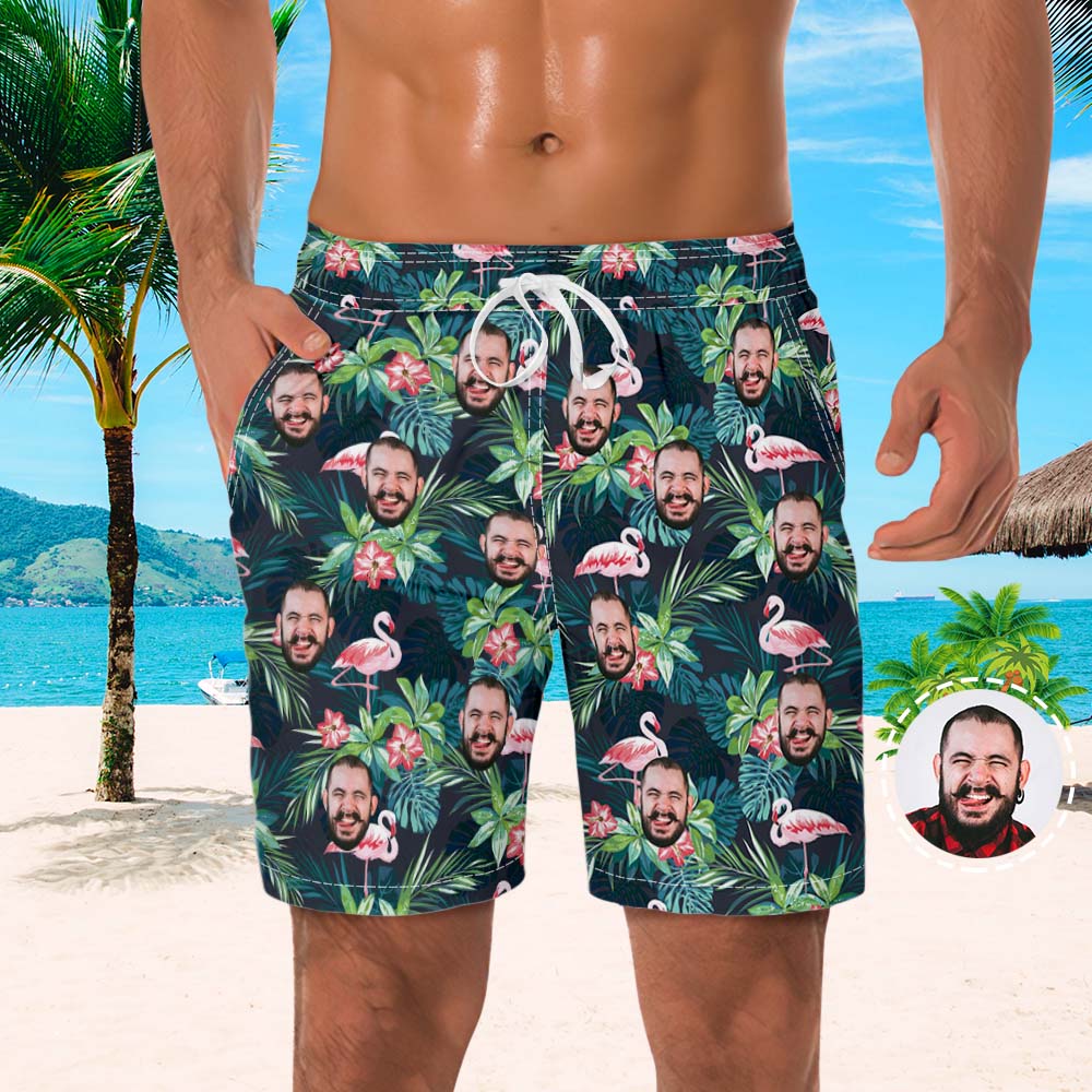Men's Custom Face Beach Trunks Flamingo Shorts - MyFaceBoxerAU