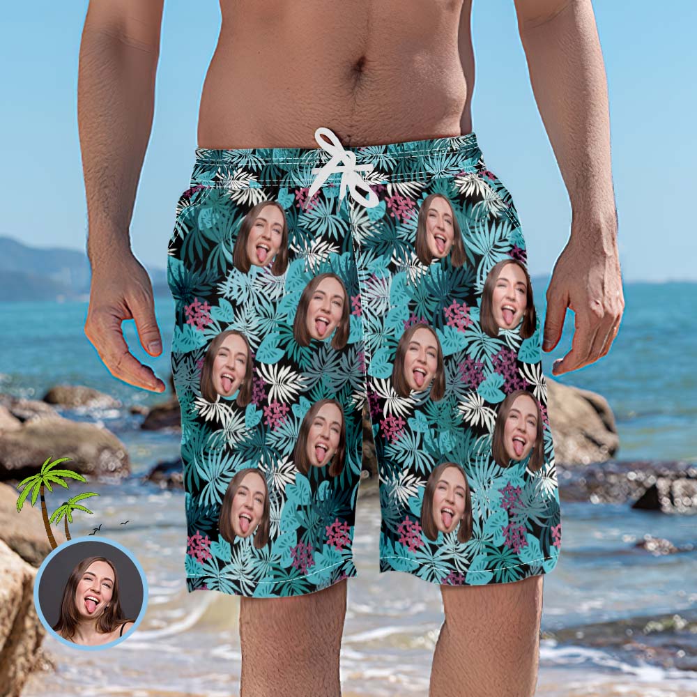 Men's Custom Face Beach Trunks Photo Shorts - Rainforest - MyFaceBoxerAU