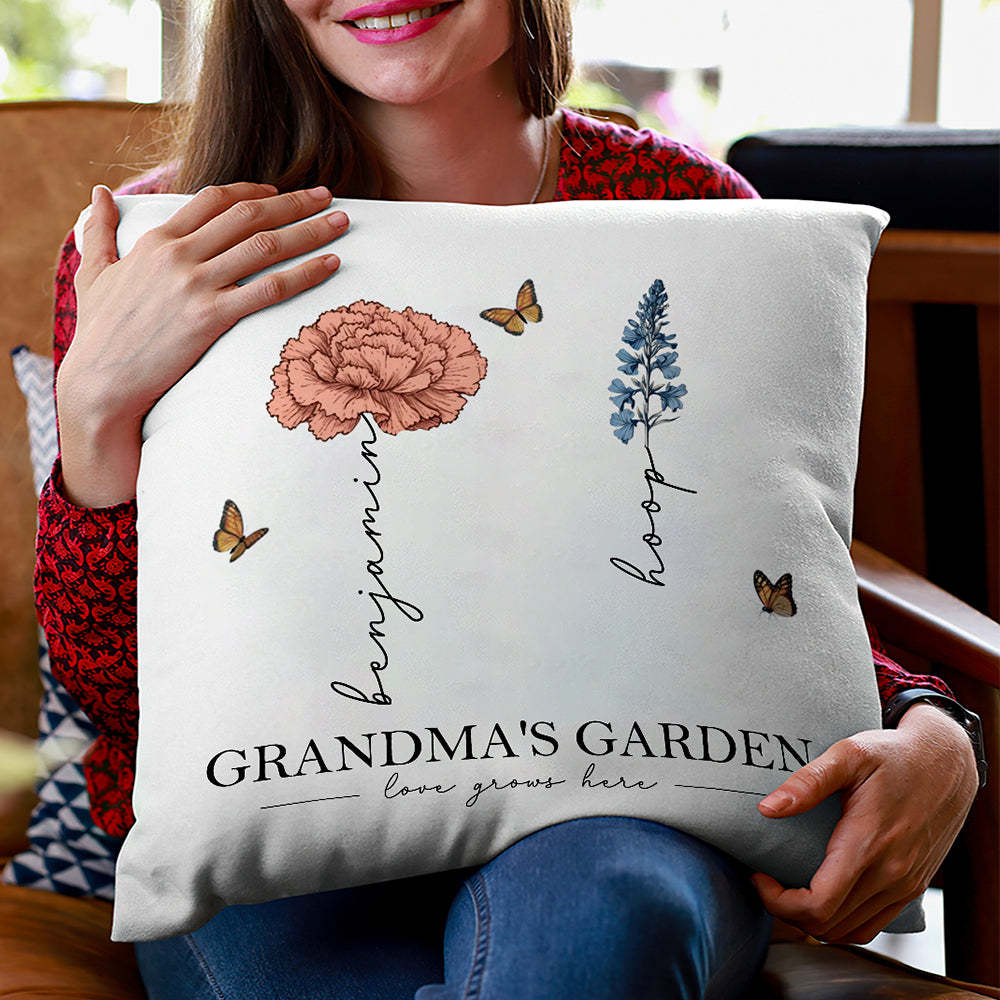 Personalized Birth Flower Pillow Grandma's Garden Love Grows Here Throw Pillow Mother's Day Gift - MyFaceBoxer