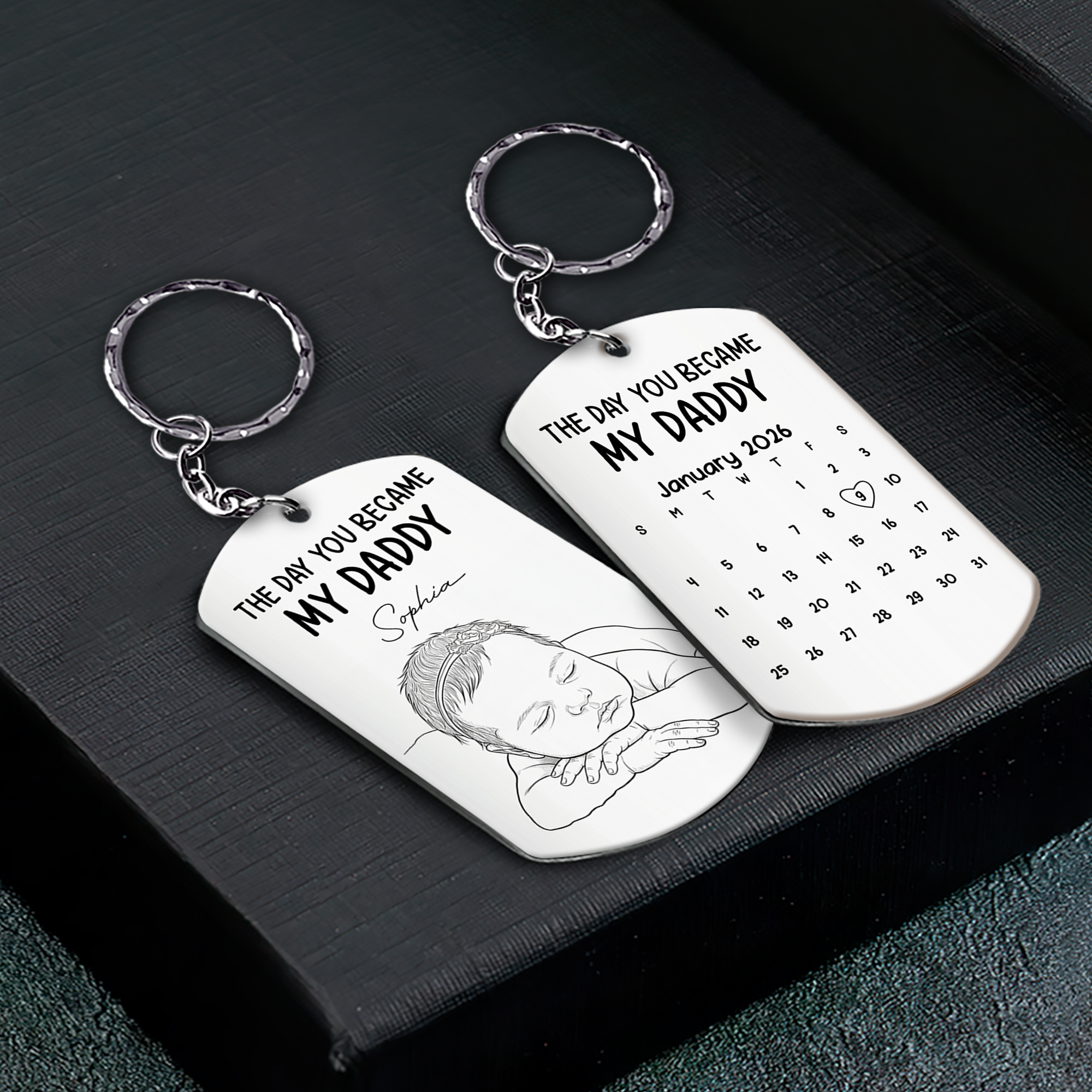 Custom Baby Photo Sketch Line Art Father's Day Gift For New Dad, Husband - Personalized Keychain - MyfaceboxerAU