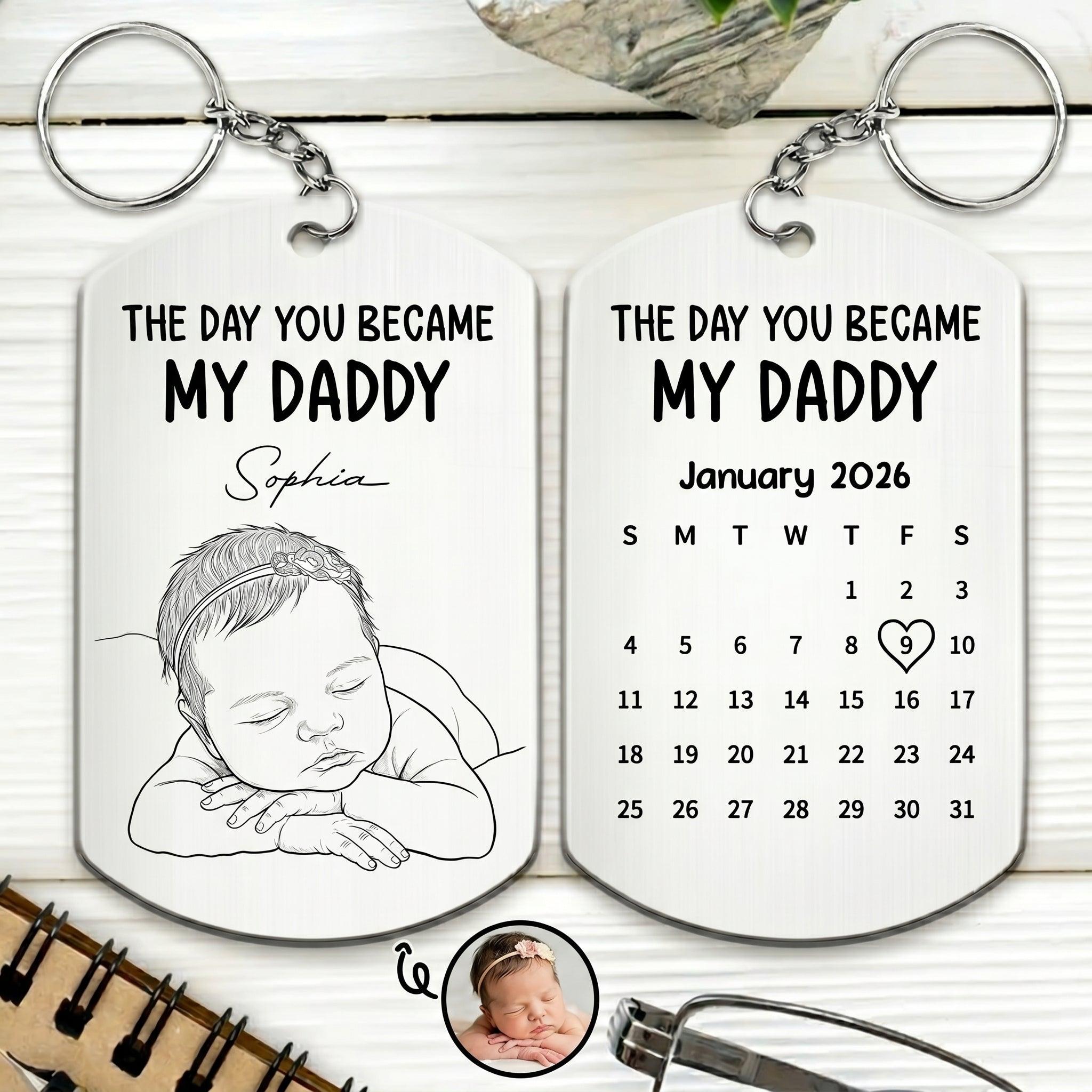 Custom Baby Photo Sketch Line Art Father's Day Gift For New Dad, Husband - Personalized Keychain - MyfaceboxerAU