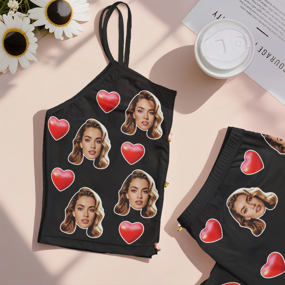 Gifts for Her Custom Photo Appliques Notched Neckline Lingerie Set Bachelorette Party - MyfaceboxerAU