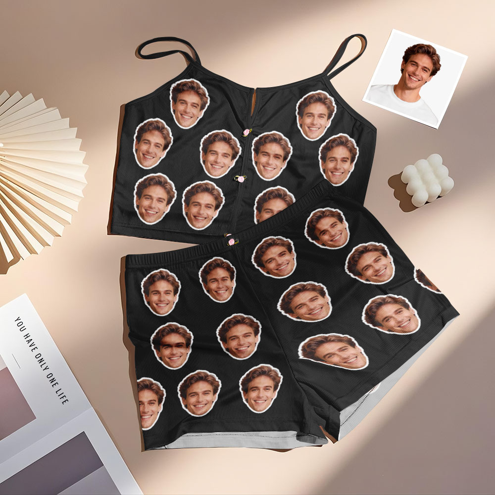 Valentine's Gifts Custom Photo Appliques Notched Neckline Lingerie Set - MyFaceUnderwearAU