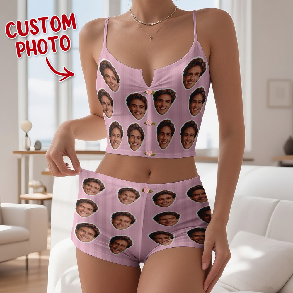 Valentine's Gifts Custom Photo Appliques Notched Neckline Lingerie Set - MyFaceUnderwearAU
