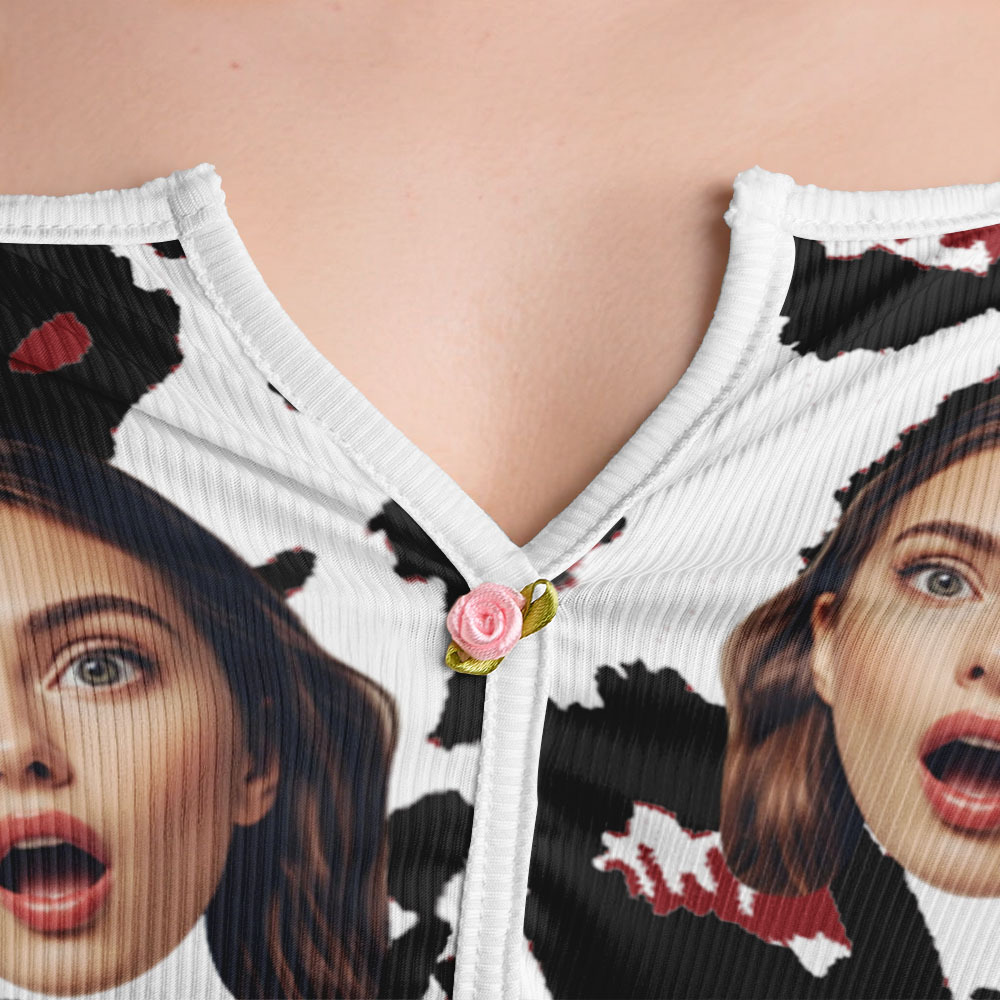 Valentine's Gifts Custom Face Appliques Notched Neckline Lingerie Set Leopard Print - MyfaceboxerAU