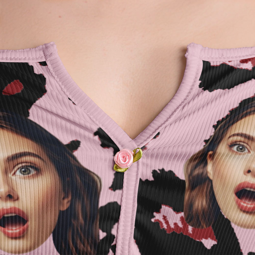 Valentine's Gifts Custom Face Appliques Notched Neckline Lingerie Set Leopard Print - MyfaceboxerAU