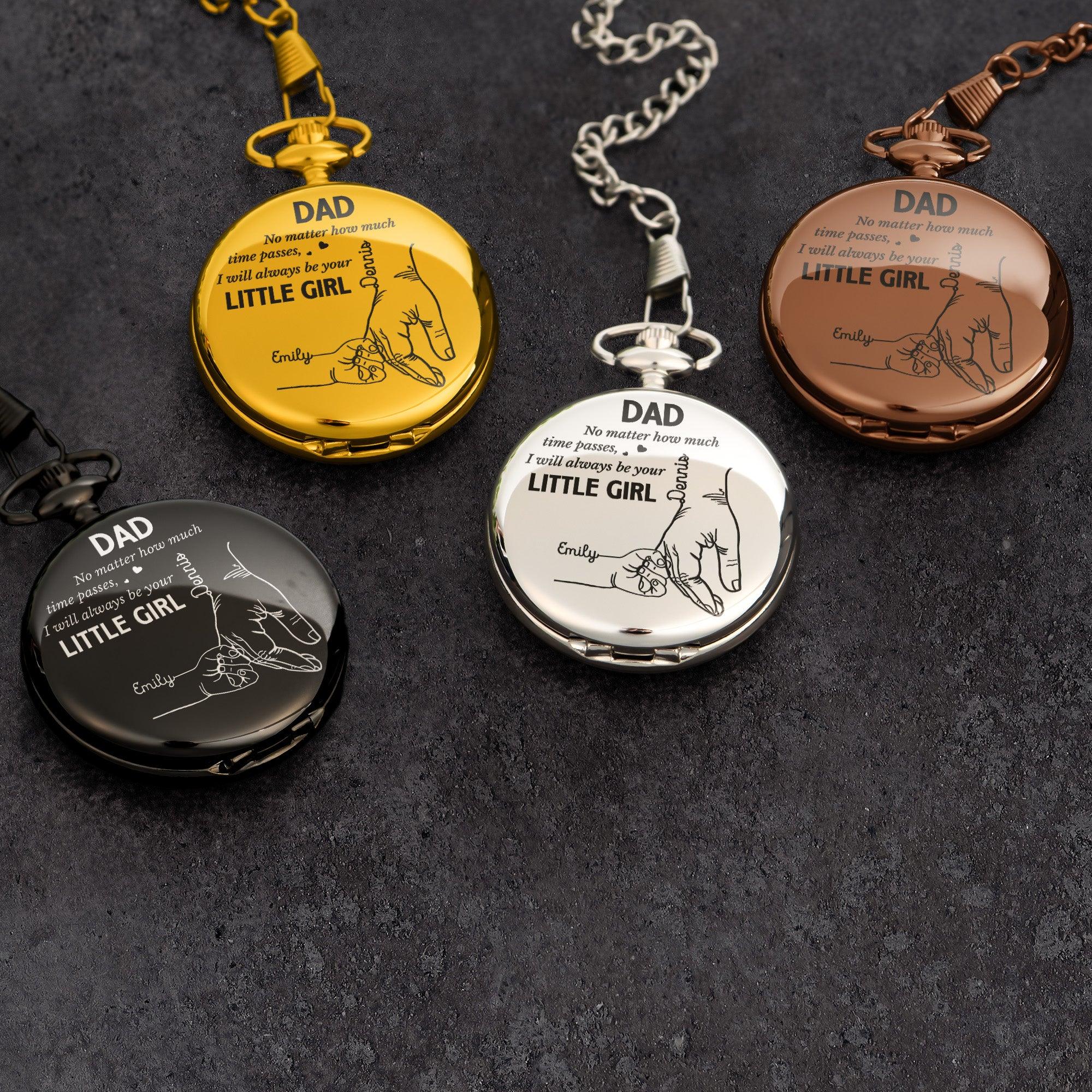 Father's Day Gifts, How Much Time Passes, I Will Always Be Your Little Girl - Personalized Pocket Watch - Gift For Dad - MyfaceboxerAU