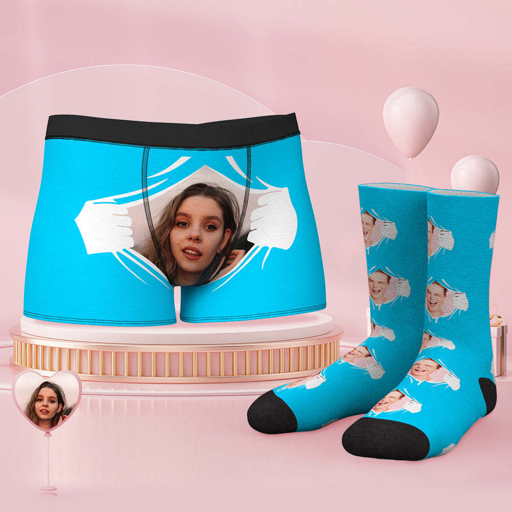 Custom Face Boxer Shorts And Socks Set - MyFaceBoxerAU