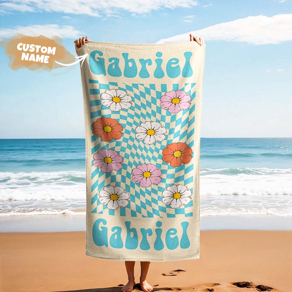 RETRO Multi Style Personalized Beach Towel Name Bath Towel Custom Pool Towel Beach Towel With Name Outside Birthday Vacation Gift - MyFaceBoxer