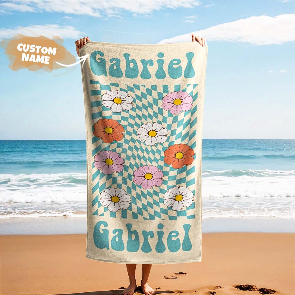 RETRO Multi Style Personalized Beach Towel Name Bath Towel Custom Pool Towel Beach Towel With Name Outside Birthday Vacation Gift - MyFaceBoxer