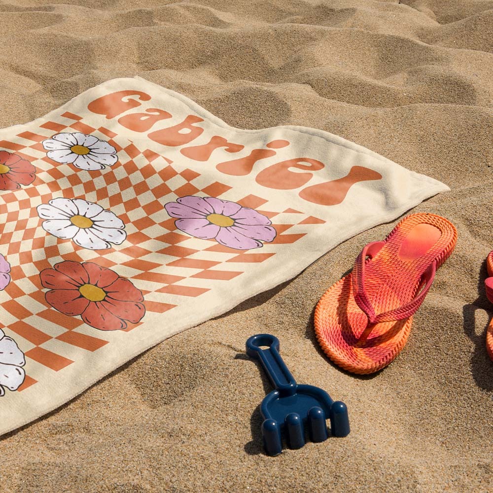 RETRO Multi Style Personalized Beach Towel Name Bath Towel Custom Pool Towel Beach Towel With Name Outside Birthday Vacation Gift - MyFaceBoxer