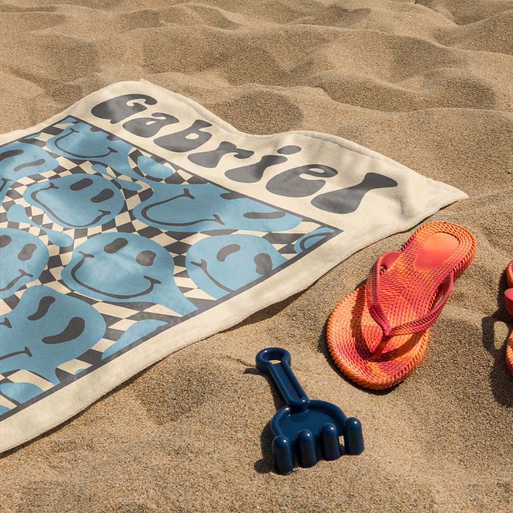 RETRO Multi Style Personalized Beach Towel Name Bath Towel Custom Pool Towel Beach Towel With Name Outside Birthday Vacation Gift - MyFaceBoxer