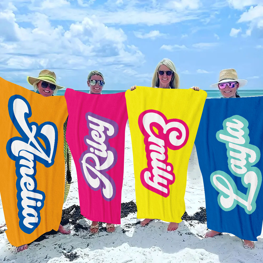 RETRO Style Personalized Beach Towel Personalized Name Bath Towel Custom Pool Towel Beach Towel With Name Outside Birthday Vacation Gift - MyFaceBoxer
